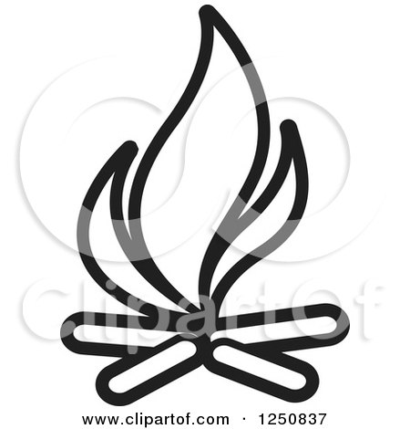 Clipart of a Black and White Campfire - Royalty Free Vector Illustration by Lal Perera