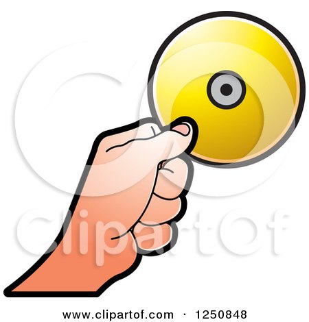 Clipart of a Hand Holding a Gold Cd - Royalty Free Vector Illustration by Lal Perera