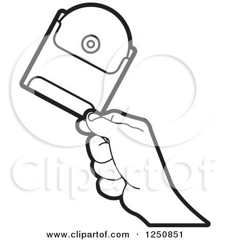 Clipart of a Black and White Hand Holding a Cd - Royalty Free Vector Illustration by Lal Perera