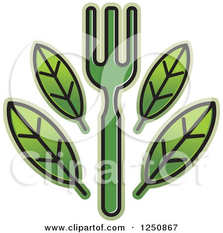 Clipart of a Green Fork with Leaves - Royalty Free Vector Illustration by Lal Perera