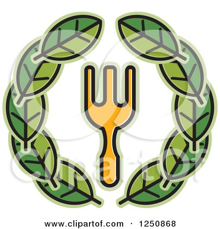 Clipart of a Yellow Fork with Leaves - Royalty Free Vector Illustration by Lal Perera