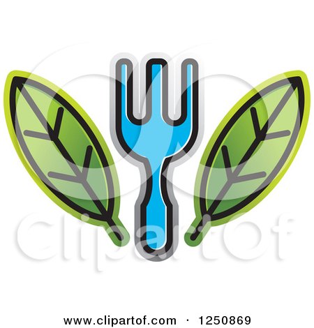 Clipart of a Blue Fork with Leaves - Royalty Free Vector Illustration by Lal Perera