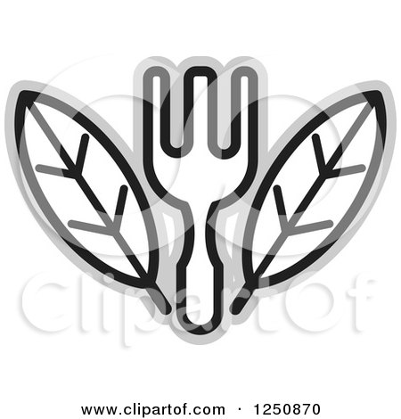Clipart of a Black and White Fork with Leaves and Silver - Royalty Free Vector Illustration by Lal Perera
