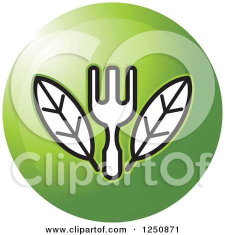 Clipart of a Fork with Leaves on a Green Circle - Royalty Free Vector Illustration by Lal Perera