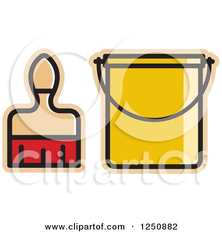 Clipart of a Paintbrush and a Yellow Bucket - Royalty Free Vector Illustration by Lal Perera