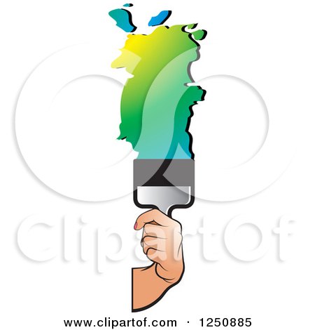 Clipart of a Hand Using a Paintbrush with Gradient Paint - Royalty Free Vector Illustration by Lal Perera