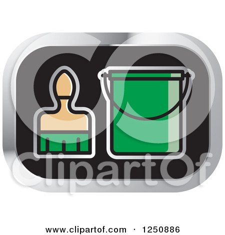 Clipart of a Paintbrush and Green Bucket Icon - Royalty Free Vector Illustration by Lal Perera