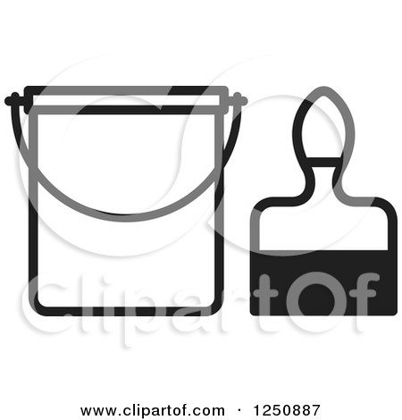 Clipart of a Black and White Paintbrush and a Bucket - Royalty Free Vector Illustration by Lal Perera