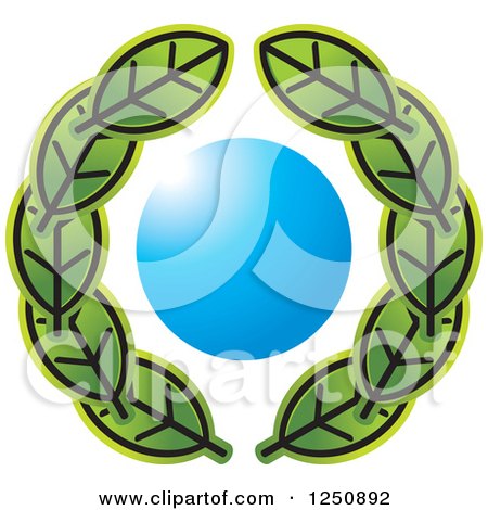 Clipart of a Wreath of Green Leaves Around a Blue Circle - Royalty Free Vector Illustration by Lal Perera