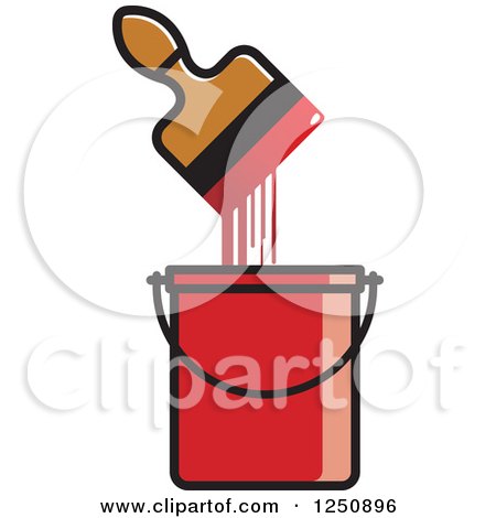 Clipart of a Paintbrush Dripping in a Red Bucket - Royalty Free Vector Illustration by Lal Perera