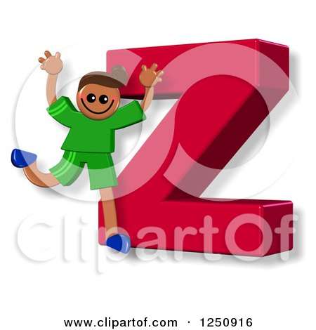 Clipart of a 3d Capital Letter Z and Happy Running Boy - Royalty Free Illustration by Prawny
