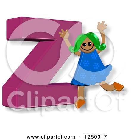 Clipart of a 3d Capital Letter Z and Happy Running Girl - Royalty Free Illustration by Prawny