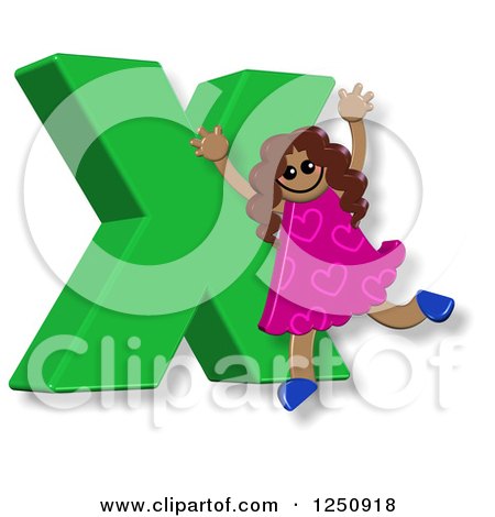 Clipart of a 3d Capital Letter X and Happy Running Girl - Royalty Free Illustration by Prawny