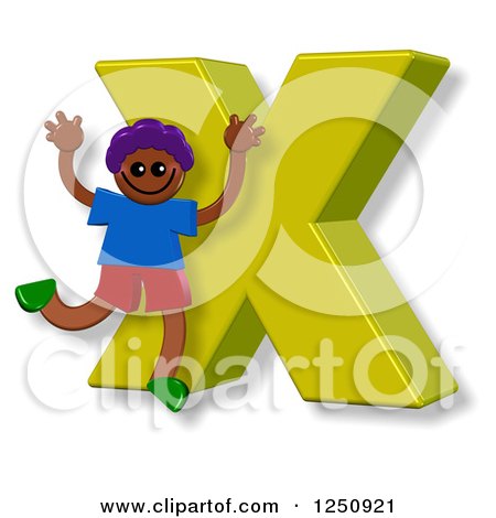 Clipart of a 3d Capital Letter X and Happy Running Boy - Royalty Free Illustration by Prawny