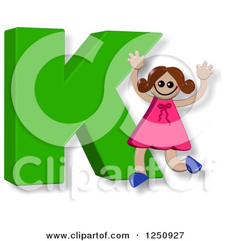 Clipart of a 3d Capital Letter K and Happy Running Girl - Royalty Free Illustration by Prawny