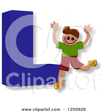 Clipart of a 3d Capital Letter L and Happy Running Boy - Royalty Free Illustration by Prawny