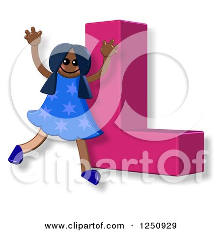 Clipart of a 3d Capital Letter L and Happy Running Girl - Royalty Free Illustration by Prawny