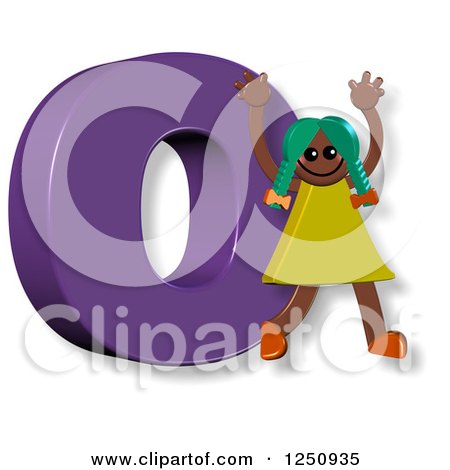 Clipart of a 3d Capital Letter O and Happy Running Girl - Royalty Free Illustration by Prawny