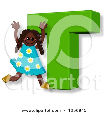 Clipart of a 3d Capital Letter T and Happy Running Girl - Royalty Free Illustration by Prawny