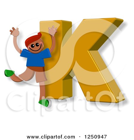 Clipart of a 3d Capital Letter K and Happy Running Boy - Royalty Free Illustration by Prawny