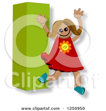 Clipart of a 3d Capital Letter I and Happy Running Girl - Royalty Free Illustration by Prawny