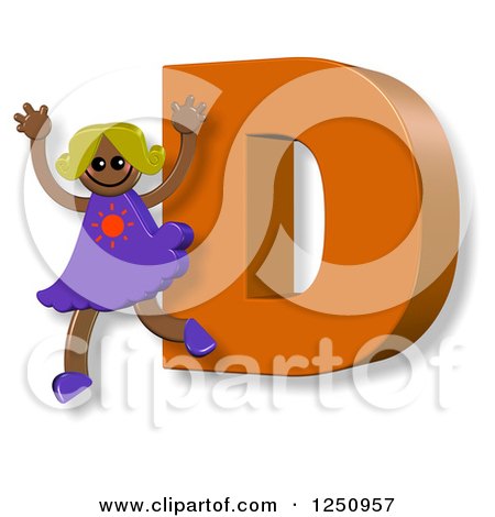 Clipart of a 3d Capital Letter D and Happy Running Girl - Royalty Free Illustration by Prawny