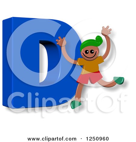 Clipart of a 3d Capital Letter D and Happy Running Boy - Royalty Free Illustration by Prawny