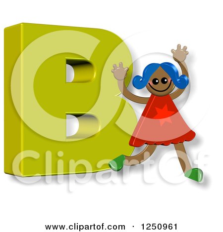 Clipart of a 3d Capital Letter B and Happy Running Girl - Royalty Free Illustration by Prawny