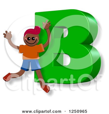 Clipart of a 3d Capital Letter B and Happy Running Boy - Royalty Free Illustration by Prawny