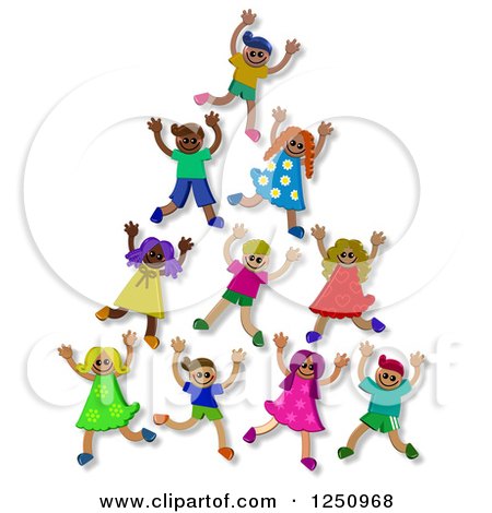 Clipart of a Pyramid or Tower of 3d Diverse Children - Royalty Free Illustration by Prawny