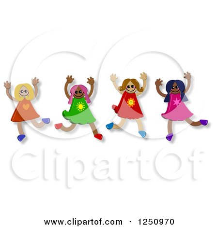 Clipart of a Group of Happy Diverse Girls Jumping - Royalty Free Illustration by Prawny