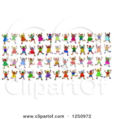 Clipart of Rows of 3d Diverse Children Jumping - Royalty Free Illustration by Prawny