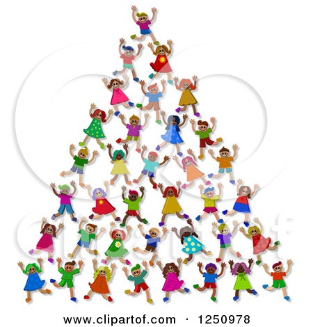 Clipart of a Pyramid or Tower of 3d Diverse Children - Royalty Free Illustration by Prawny