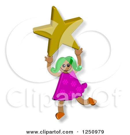 Clipart of a Happy Girl Holding up a Star - Royalty Free Illustration by Prawny