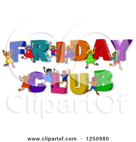 Clipart of 3d Children and FRIDAY CLUB Text - Royalty Free Illustration by Prawny