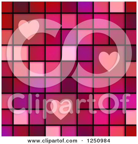 Clipart of a Background of Hearts on Pink and Red Tiles - Royalty Free Illustration by Prawny