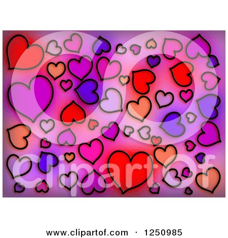 Clipart of a Background of Black Drawn Hearts over Gradient - Royalty Free Illustration by Prawny
