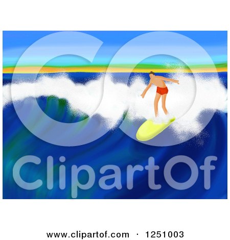 Clipart of a Painting of a Male Surfer Riding a Wave - Royalty Free Illustration by Prawny