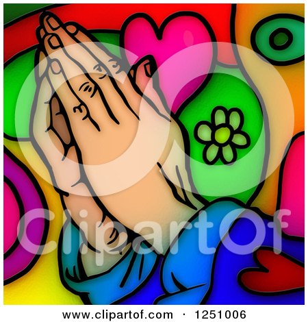 Clipart of a Stained Glass Design of Praying Hands over Colors - Royalty Free Illustration by Prawny