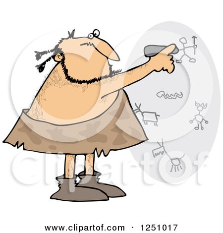 Clipart of a Caveman Drawing on a Wall - Royalty Free Vector Illustration by djart