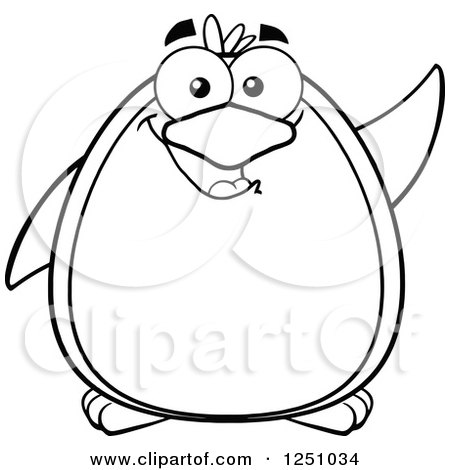 Clipart of a Black and White Penguin Character Waving - Royalty Free Vector Illustration by Hit Toon