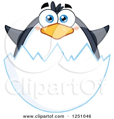 Clipart of a Penguin Character in an Egg Shell - Royalty Free Vector Illustration by Hit Toon