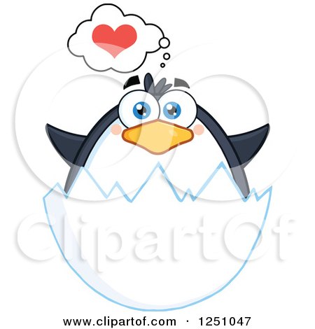 Clipart of a Penguin Character Thinking About Love in an Egg Shell - Royalty Free Vector Illustration by Hit Toon