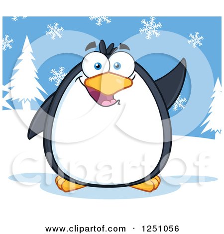 Clipart of a Penguin Character Waving in the Snow - Royalty Free Vector Illustration by Hit Toon