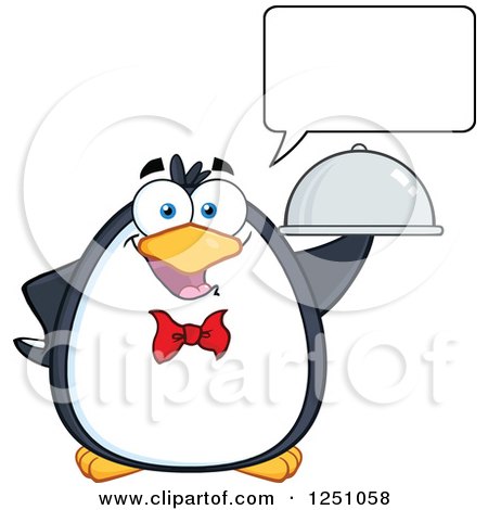 Clipart of a Talking Penguin Character Waiter - Royalty Free Vector Illustration by Hit Toon