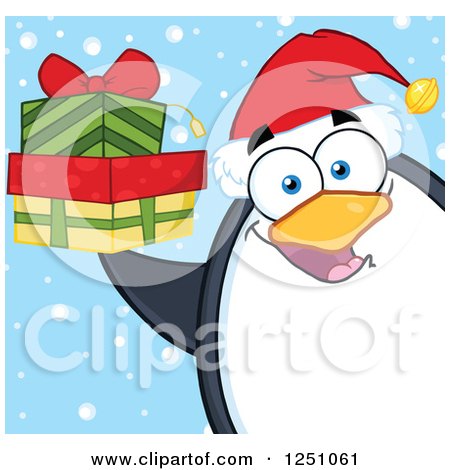 Clipart of a Penguin Character Holding Gifts in the Snow - Royalty Free Vector Illustration by Hit Toon