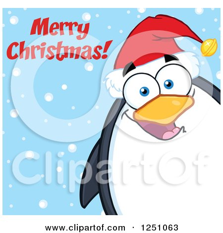 Clipart of a Penguin Character Saying Merry Christmas - Royalty Free Vector Illustration by Hit Toon