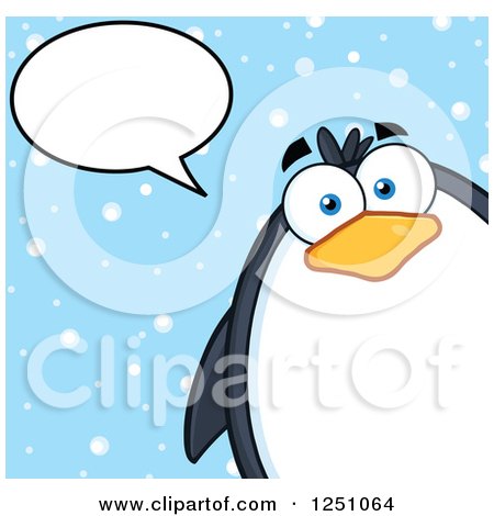 Clipart of a Penguin Character Talking in the Snow - Royalty Free Vector Illustration by Hit Toon