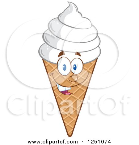 Clipart of a Waffle Ice Cream Cone Character with Vanilla Frozen Yogurt - Royalty Free Vector Illustration by Hit Toon