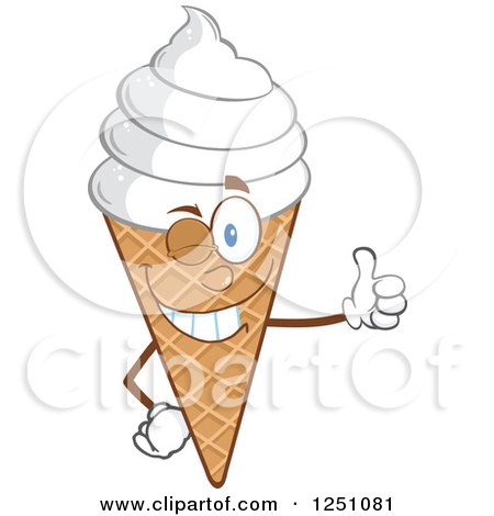 Clipart of a Waffle Ice Cream Cone Character with Vanilla Frozen Yogurt Winking and Giving a Thumb up - Royalty Free Vector Illustration by Hit Toon